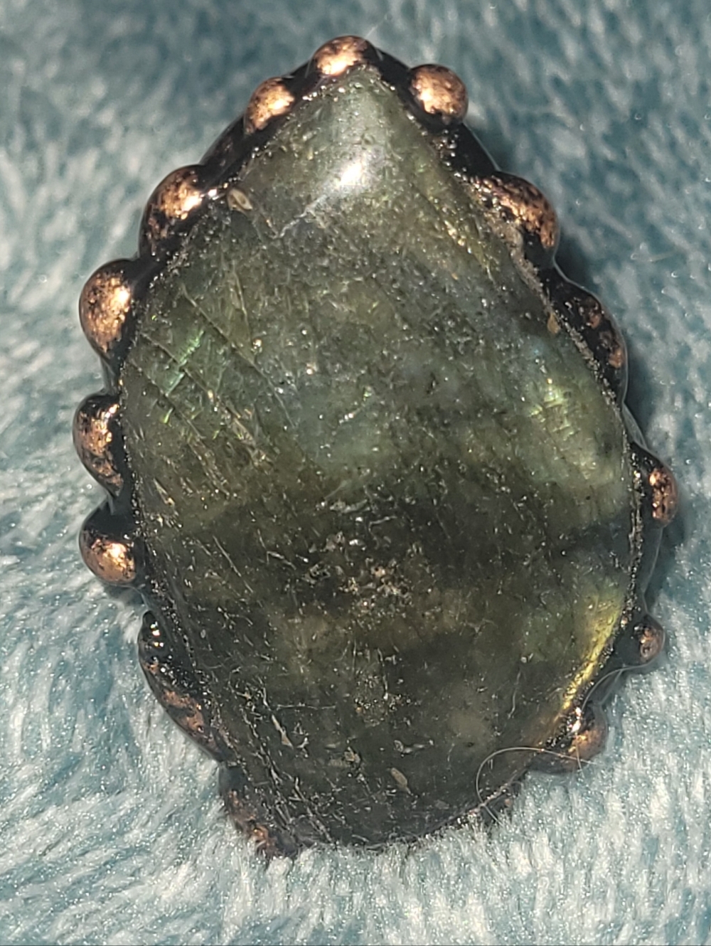 Green Labradorite Teardrop Statement Ring, Handcrafted